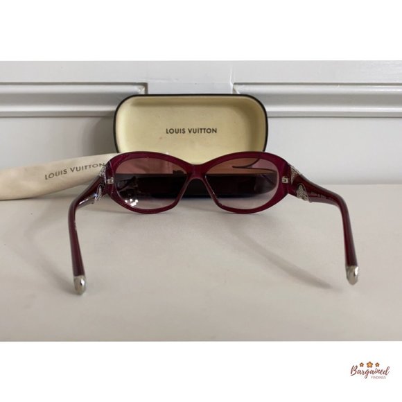 Authentic LOUIS VUITTON Burgundy Acetate Iris PM Rhinestone Oval Sunglasses - Picture 3 of 12